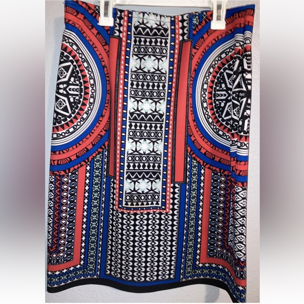 Valerie Stevens Bold Geometric Pull on Multicolored Boho Indie Skirt sz M